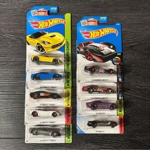 Hot Wheels Corvette Stingray Lot of 9 HW Workshop & Greenwood Sealed Card Wear